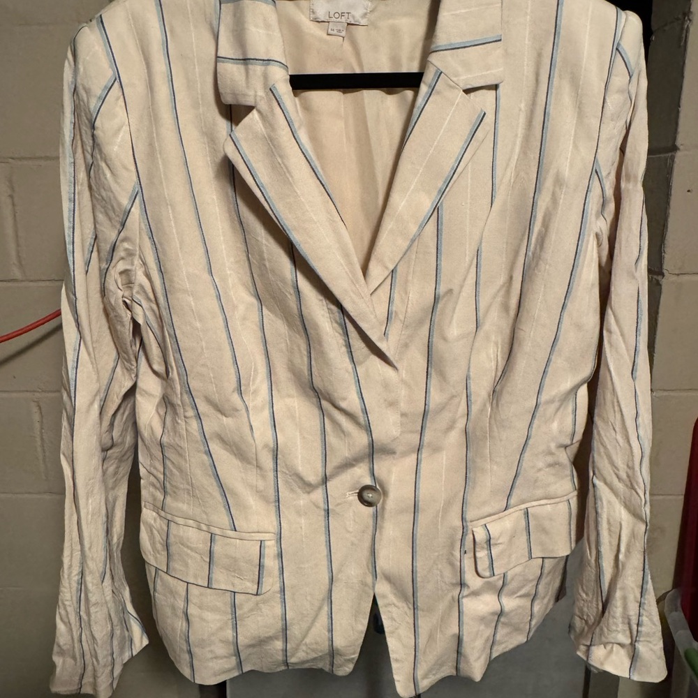 LOFT Women's Cream Blazer with Blue Stripes